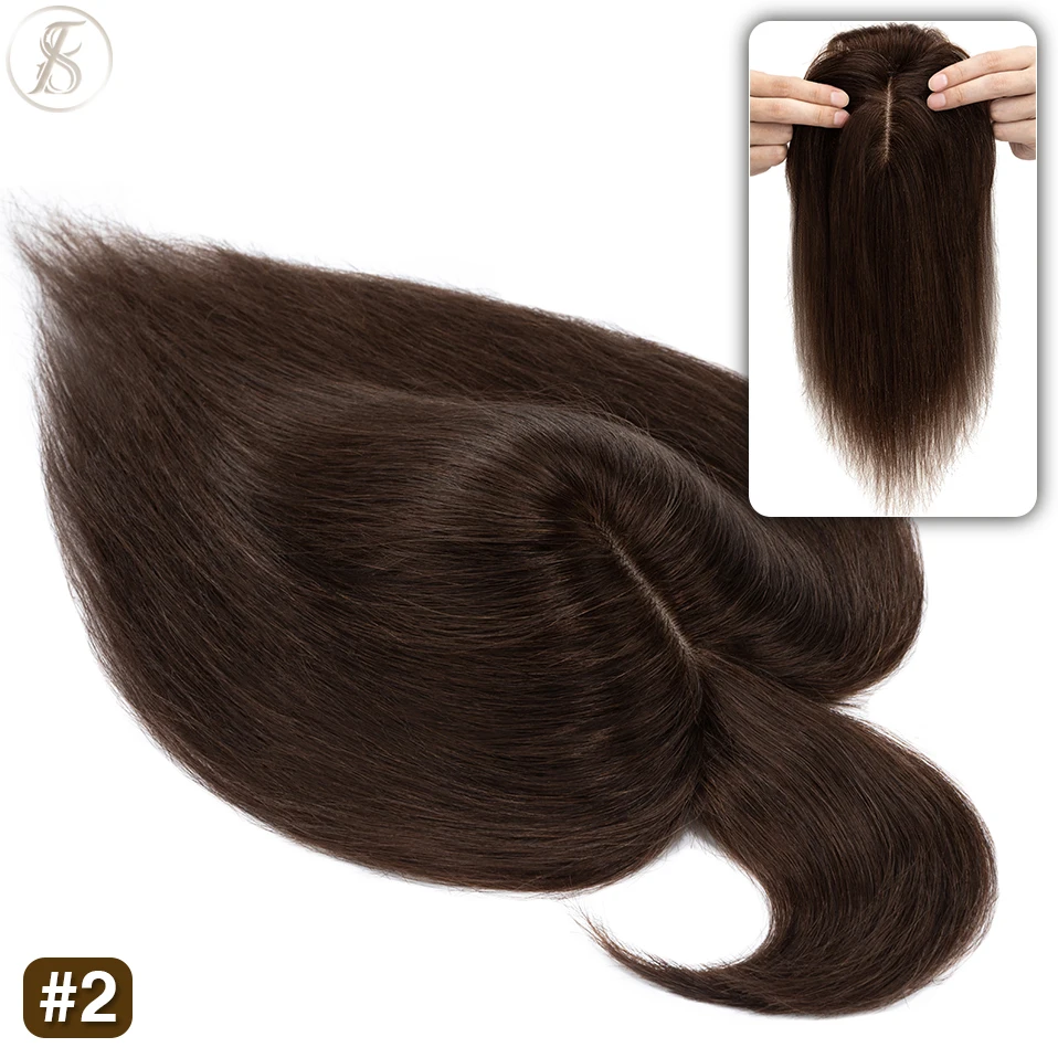 TESS 6"-18" Damen-Echthaar-Topper, 7 x 12,5 cm, Haarspangen, Naturhaar-Perücken, 100 % Echthaarteil für Frauen, Seidenbasis-Clip-in-Haar – Detail 9
