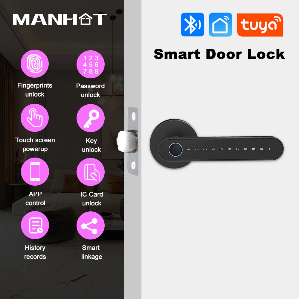 Tuya Smart Door Lock Buletooth Security Protection Digital Electronic Lock With Fingerprint Key PassWord APP Remote UnLock