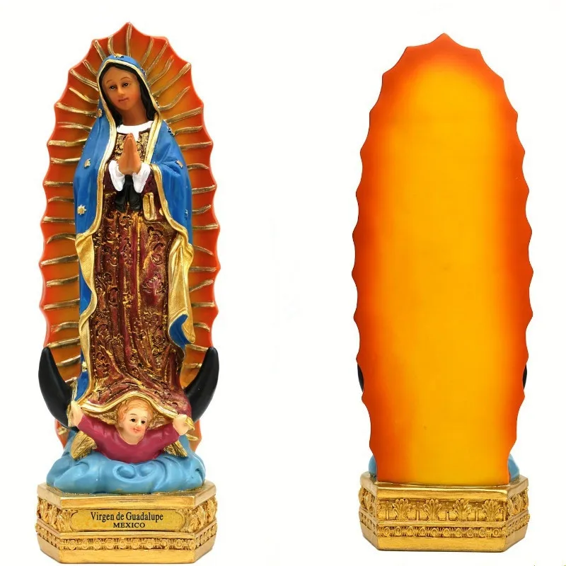 Handmade Painted Our Lady of Guadalupe Statue Figurine Catholic Sculpture Resin Home Office Religious Decoration Ornament Crafts Christian Statue Home Decor Items