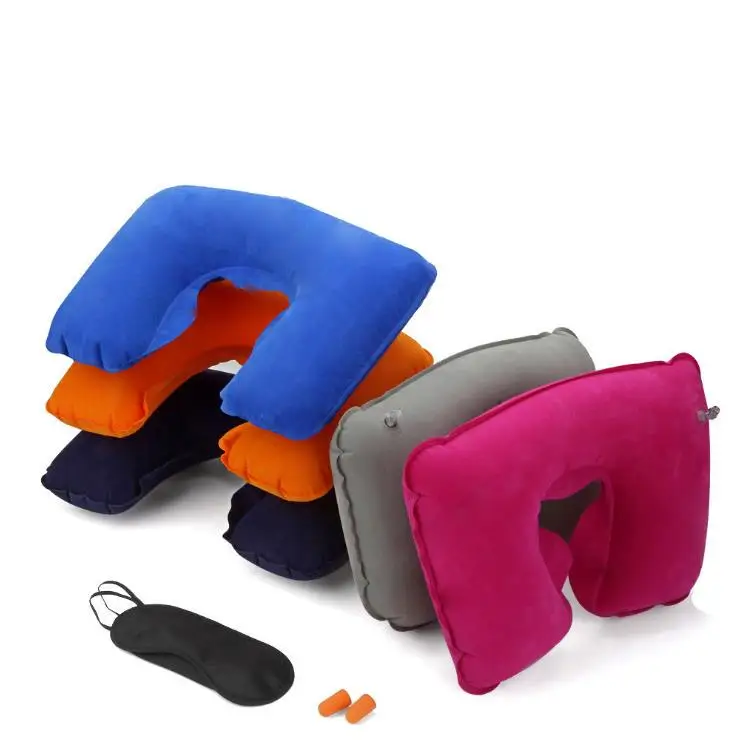 100Pcs 3Pcs/Set Car Flight Travel Inflatable Neck Rest Cushion U Shaped Pillow Eyeshade Earplugs Home Textile Sn4066