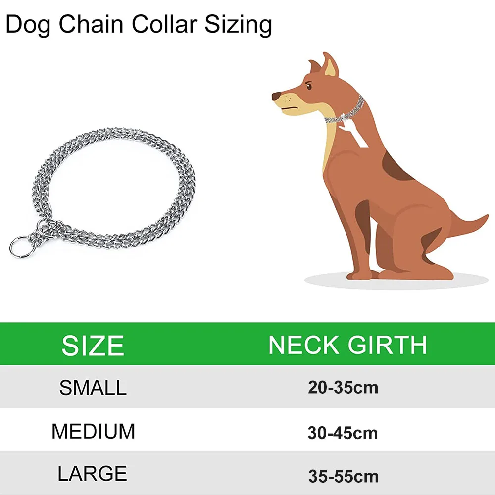 Chain Dog Training Choke Collar Adjustable Double Row Stainless Steel Chain Slip Collar Strong & Durable Dog Slip P