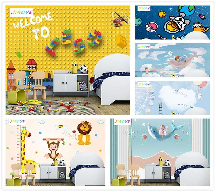 Custom Cartoon building blocks animal whale Kids Room Wallpaper Mural Living Room TV Wall children Bedroom Wallpaper Home Decor custom 3d european style minimalist hand painted animal building castle children s room background wall papel de parede tapety