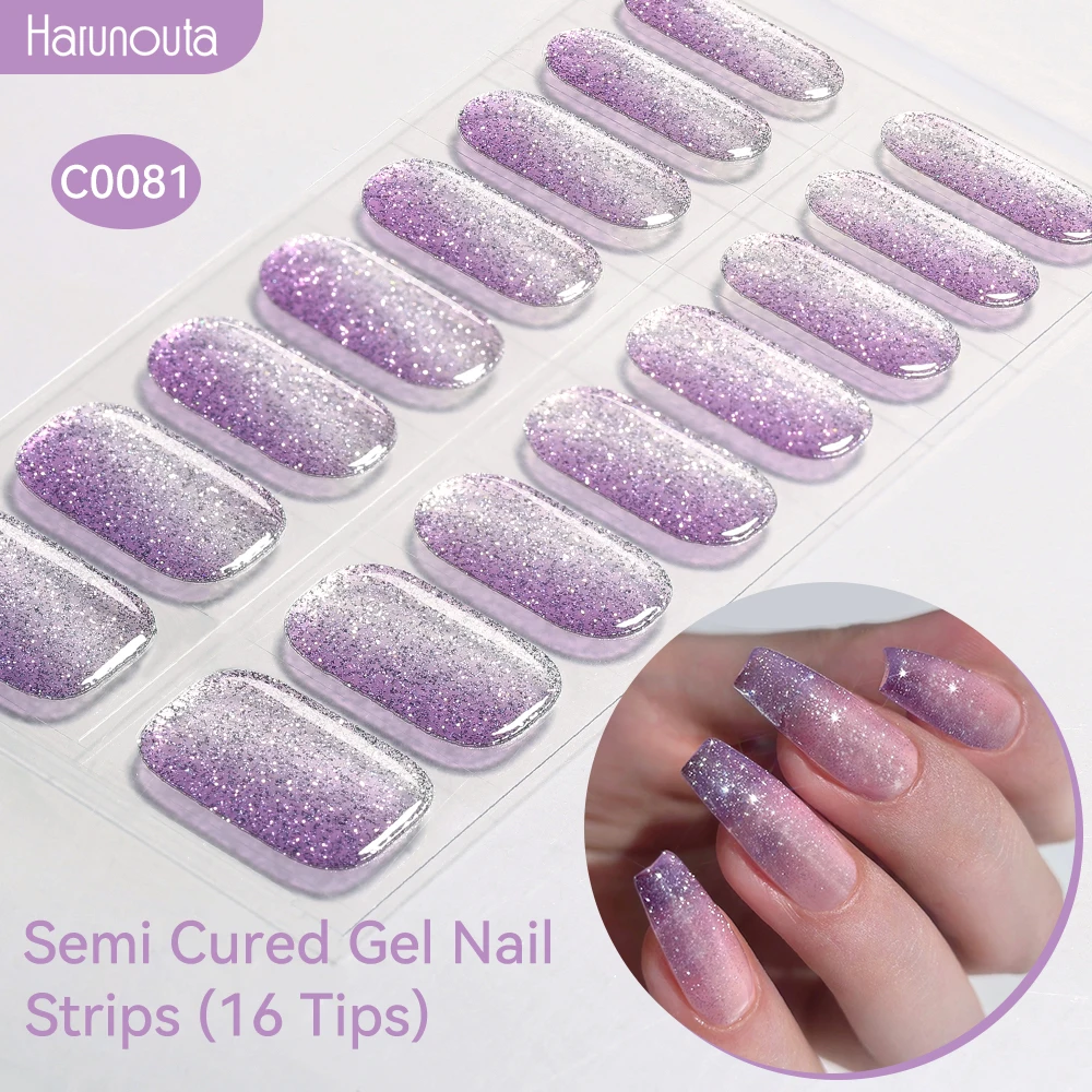 Jelly Pink Glitter Semi Cured Gel Nail Sticker Long-Lasting UV Nail Sticker UV/LED Extension Gel Polish Full Cover 2