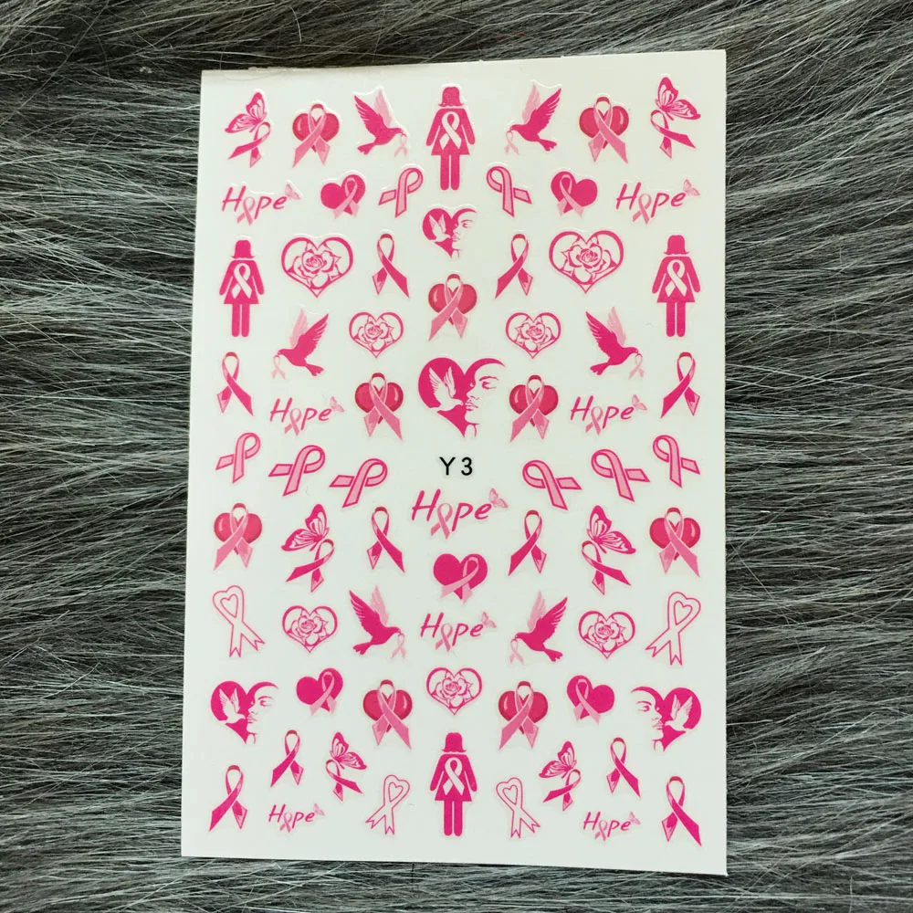 6Pcs/Set Breast Cancer Awareness Day Nail Art Sticker World Love Breast Health for Women Pink Ribbon Faith Hope Fight Decals
