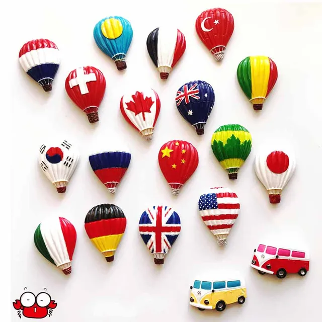 National Travel Fridge Magnets Magnetic Souvenirs China USA Korea Japan Germany Italy 3D Hot Air Balloon Refrigerator Stickers