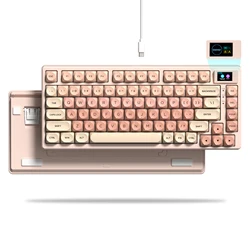 Enhanced Wired Mechanical Gaming Keyboard with OLED Display and Pudding RGB Backlighting (Pink switch)