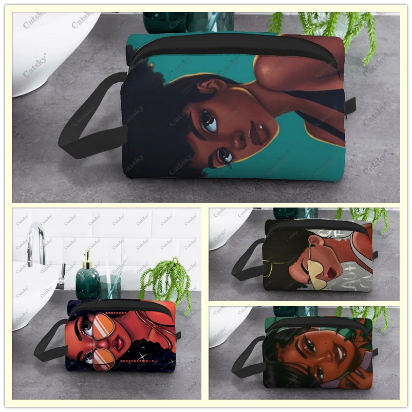 cute black girl  Cosmetic Bag Ladies Fashion Large Capacity Cosmetic Box Beauty Storage Wash Cosmetic Bag kawaii plush cosmetic bag cute winter large capacity cosmetic storage bag japanese korea makeup holders for girls gift