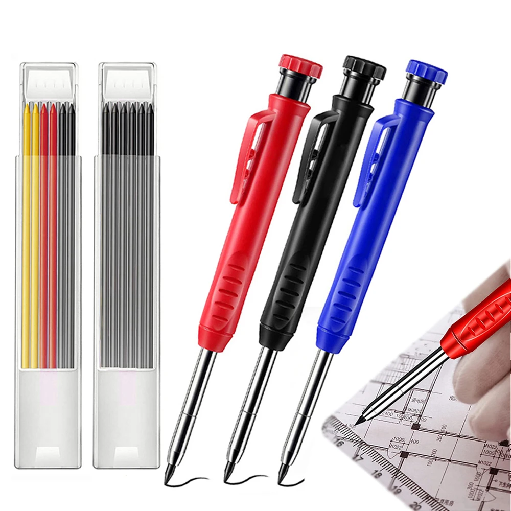 Solid Carpenter Pencil Set With 6 Refill Builtin Sharpener Deep Hole