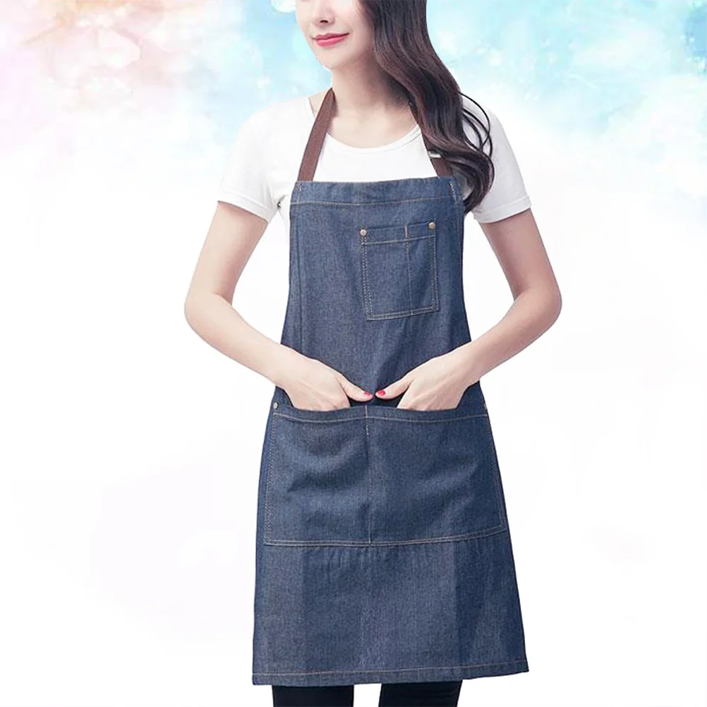 

Hairdresser Apron Jean Work Korean Version Salon Pockets Cooking Bib Waiter Neck