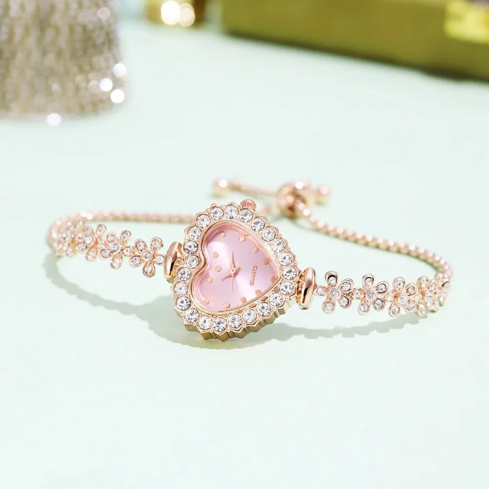 Women Watches Heart Shape Small Dial Women's Bracelet Watch Quartz Wristwatch Retractable Chain Strap Watch