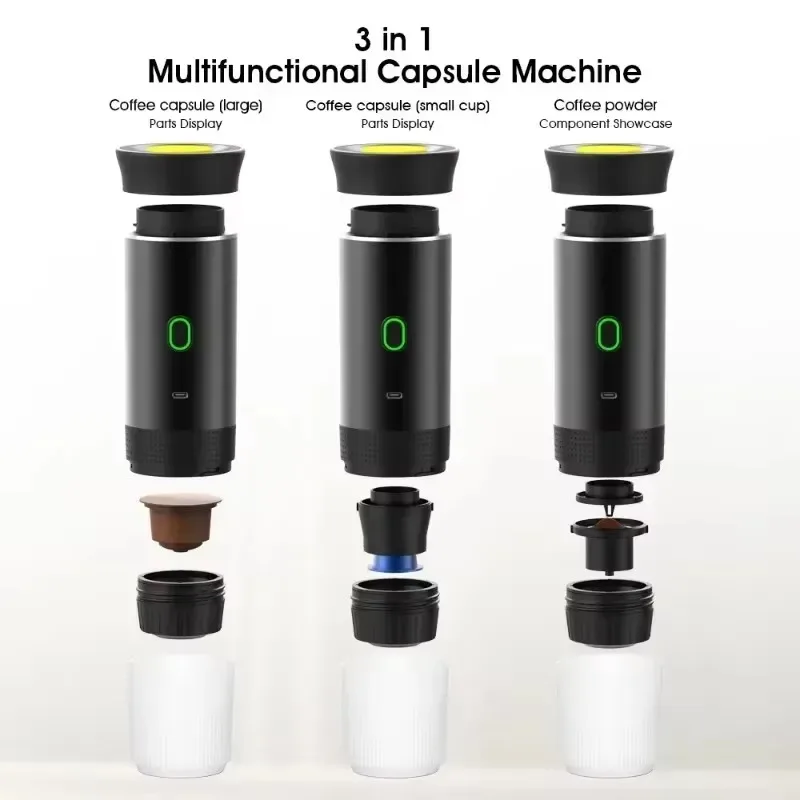 Espresso Coffee Maker Capsule Coffee Maker Portable 3-in-1 Wireless Electric Espresso Coffee Maker for Capsule Powder Travel Camping