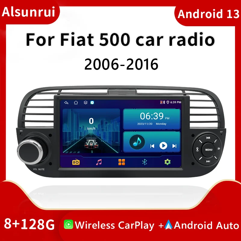 

7" Android 13 Car Radio Player For FIAT 500 Abarth 2007-2015 Multimedia GPS Navigation autoradio Support Carplay RDS DSP