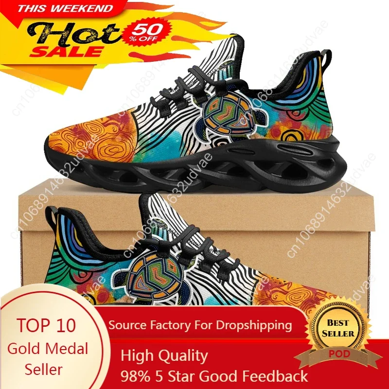 

Australia Aboriginal Turtle Indigenous Art Design Platform Sneakers for Women Breathable Lace up Mesh Swing Shoes