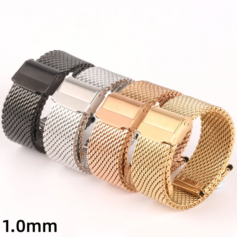Elegant Milanese Stainless Steel Mesh Watch Band with Adjustable Widths