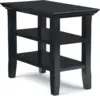 Acadian SOLID WOOD 14 inch wide Rectangle Rustic Contemporary Narrow Side Table in Black with Storage, 2 Shelves 1