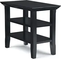 Acadian SOLID WOOD 14 inch wide Rectangle Rustic Contemporary Narrow Side Table in Black with Storage, 2 Shelves 1