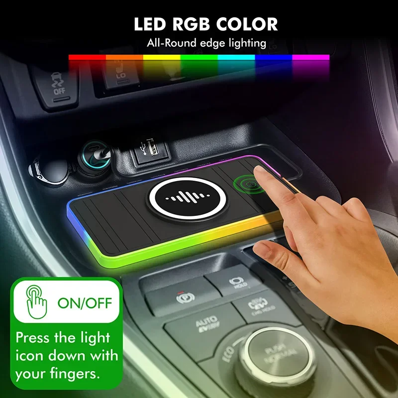 30W Magnetic Car Wireless Charger Pad RGB Light Non-Slip Car Charger for iPhone 15 14 13 X Samsung Xiaomi Airprods Fast Charging