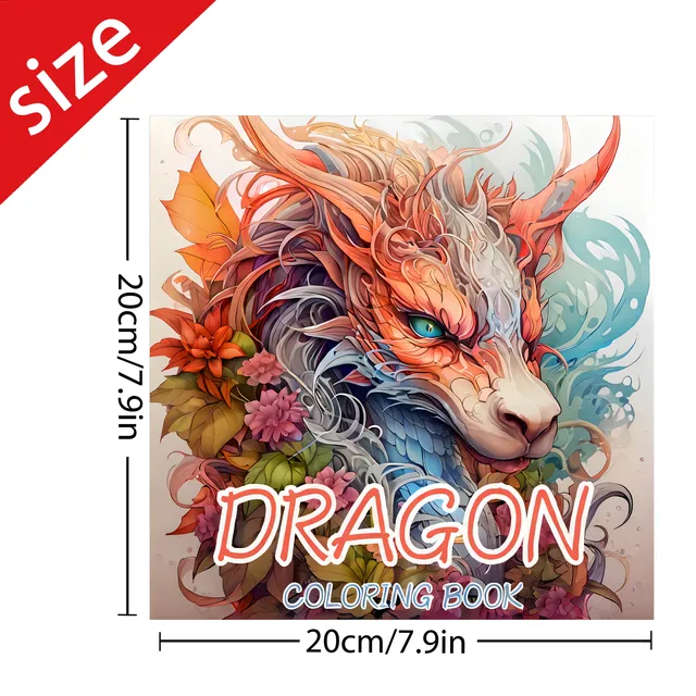 1PC Dragon Coloring Book 20 Pages Adult Picture Book with Animals Drawings Creative Inspirational Stress Relief Relaxation 2