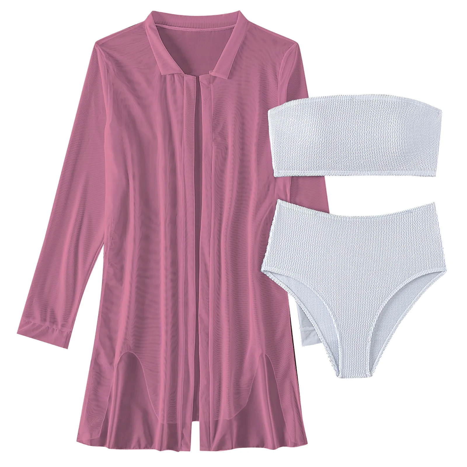 

2024 New Sexy Split Swimsuits Solid Color Tube Top Underwear High Waist Underwear With Cover-Up Swimsuit Three Piece Set
