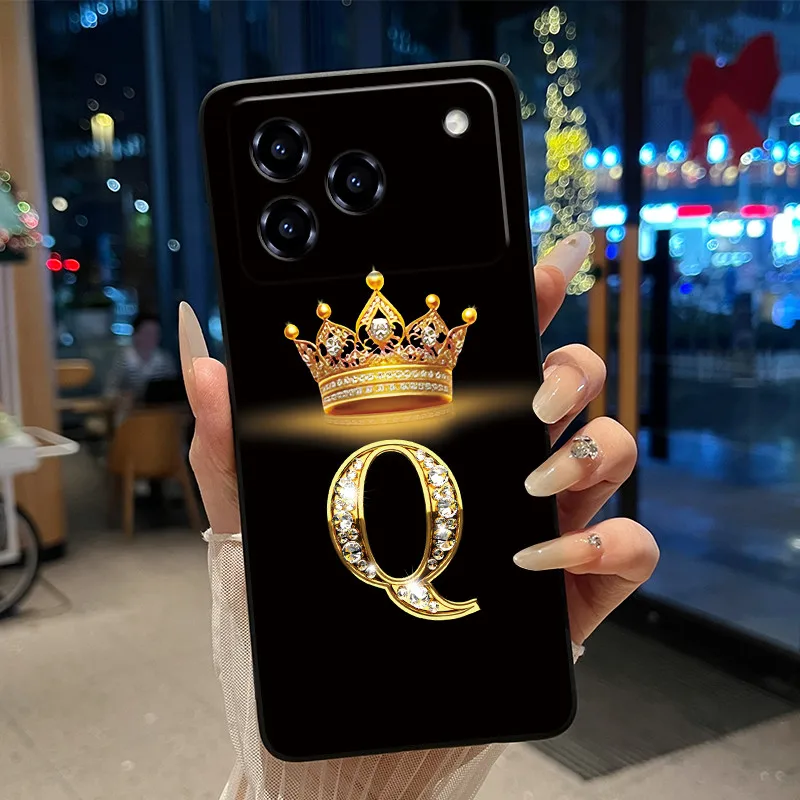 Elegant Shockproof Soft Silicone Black Phone Case with Golden Crown Design