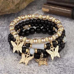 Trendy Butterfly Beaded Bracelet Set - Pink Acrylic & Elastic Bohemian Jewelry Gift (4)