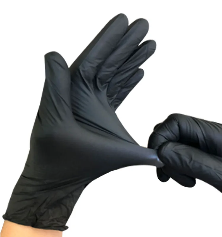Gants nitrile jetables taille M vus de dessus, texture lisse et couleur beige uniforme.