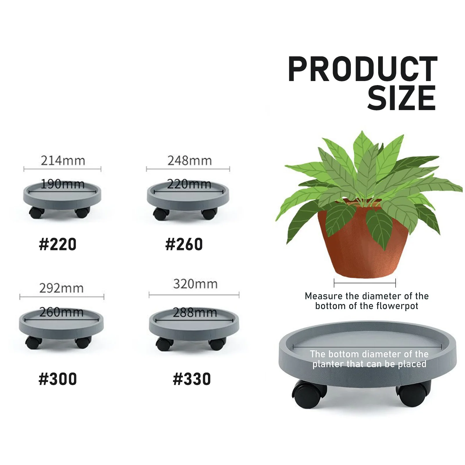 Round Movable Flower Pot Stand Tray with Wheels Heavy Duty Planter Bonsai Pot Mobile Tray Multifunctional Flower Disc Base plant pot rack plant stand shelf plant stand flowerpot holder