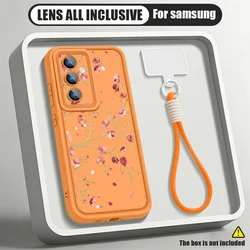 Small Flower Pattern Lanyard Phone Case - Soft Silicone Cover - Galaxy A18 (A096 Orange)