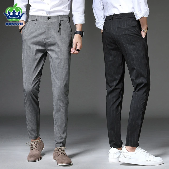 Summer Men's Thin Stretch Straight Casual Pants Business Fashion Solid  Color Dark Grey Khaki Brand Trousers