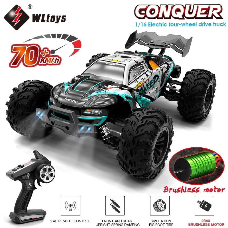 WLtoys-Voiture VersiRC avec LED pour Enfants, Voitures Télécommandées, Camion Monstre à Dérive à Grande Vitesse, Jouets VS 144001, 1:16, 70 km/h ou 50 km/h