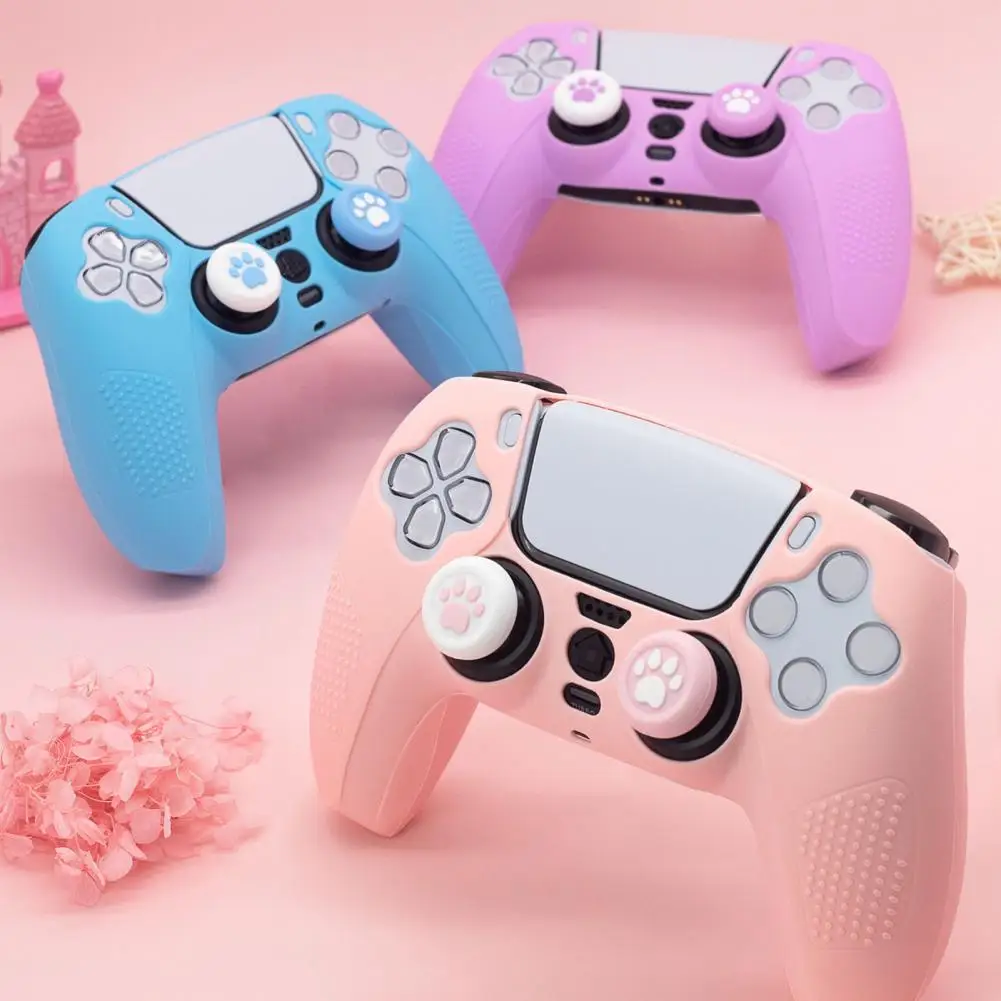 Cat Paw Pink Love Custodia Protettiva In Silicone Morbido Per La Copertura Della Pelle Per Dualsense 5 Controller Ps5 Thumb Stick Grip Cap