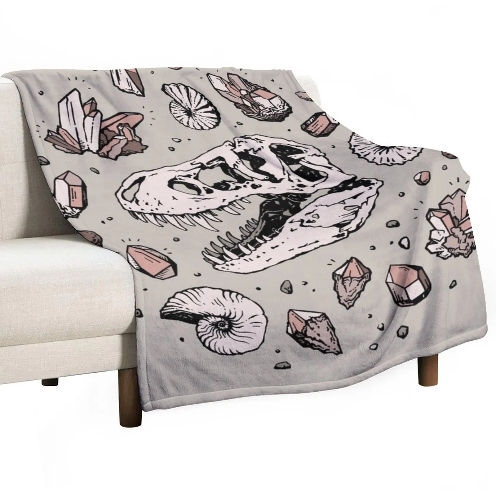 

Geo-rex Vortex | Rose Quartz | Dinosaur Skull Fossil Art Throw Blanket sofa bed Luxury Blanket