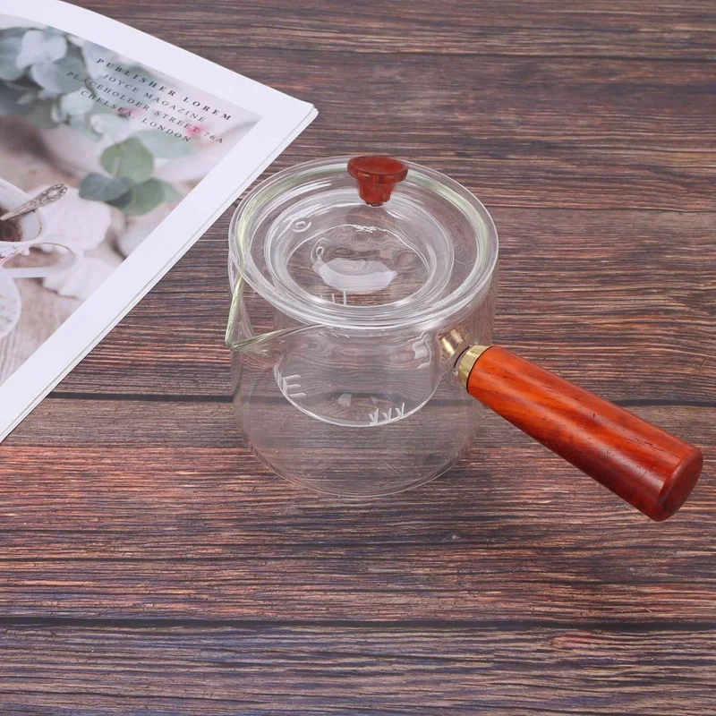 Glass TeaPot with Wooden Handle,Thickened Heat Resistant Glass Kettle