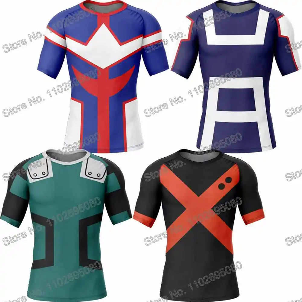 My Hero Academia Surf Clothing BJJ MMA Men Anime Rash Guard Diving T-Shirt Tight Swimwear Summer Beach Floatsuit Women GYM Tops