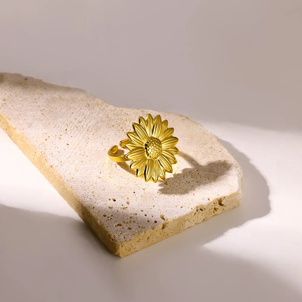 Sunflower Rings Gold Stainless Steel Vintage Party Band