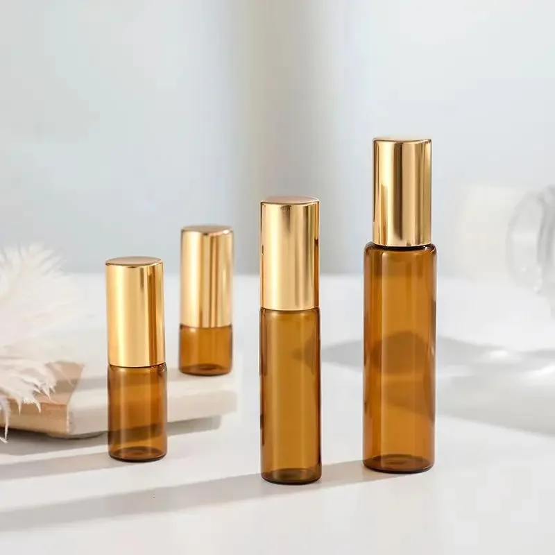 50pcs Amber Glass Roll on Bottle Sample Test Essential Oil Perfume Vials with Roller Metal Ball Refillable Bottles Containers perfume bottle perfume refill bottle refillable bottle refillable empty bottle refillable cosmetic bottle refillable perfume bottle