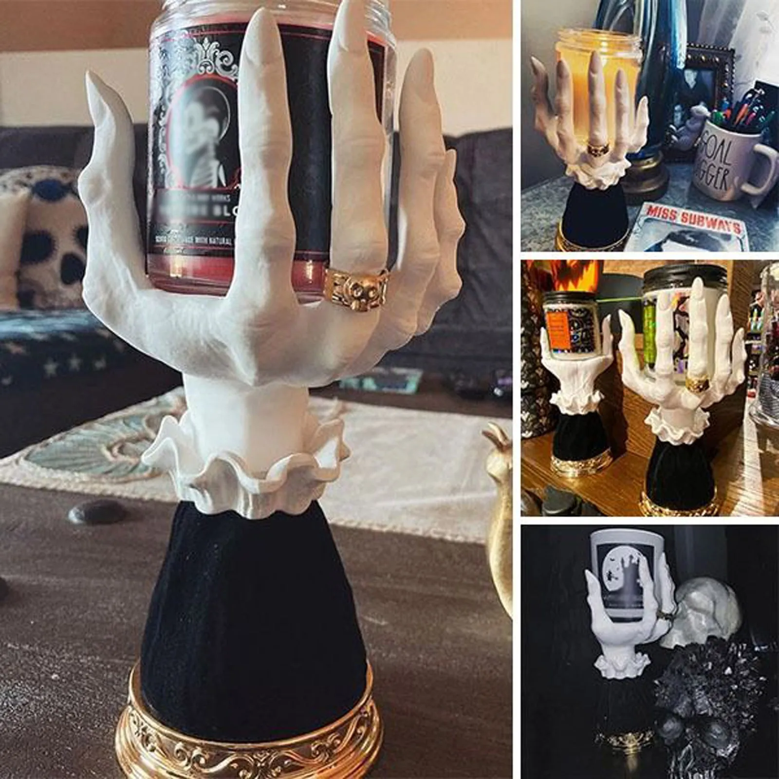 Witch Hand Candlestick Halloween Palm Candle Holder Gothic Decor Snack Bowl Stand Resin Ornament For Home Halloween Decorations candle holders