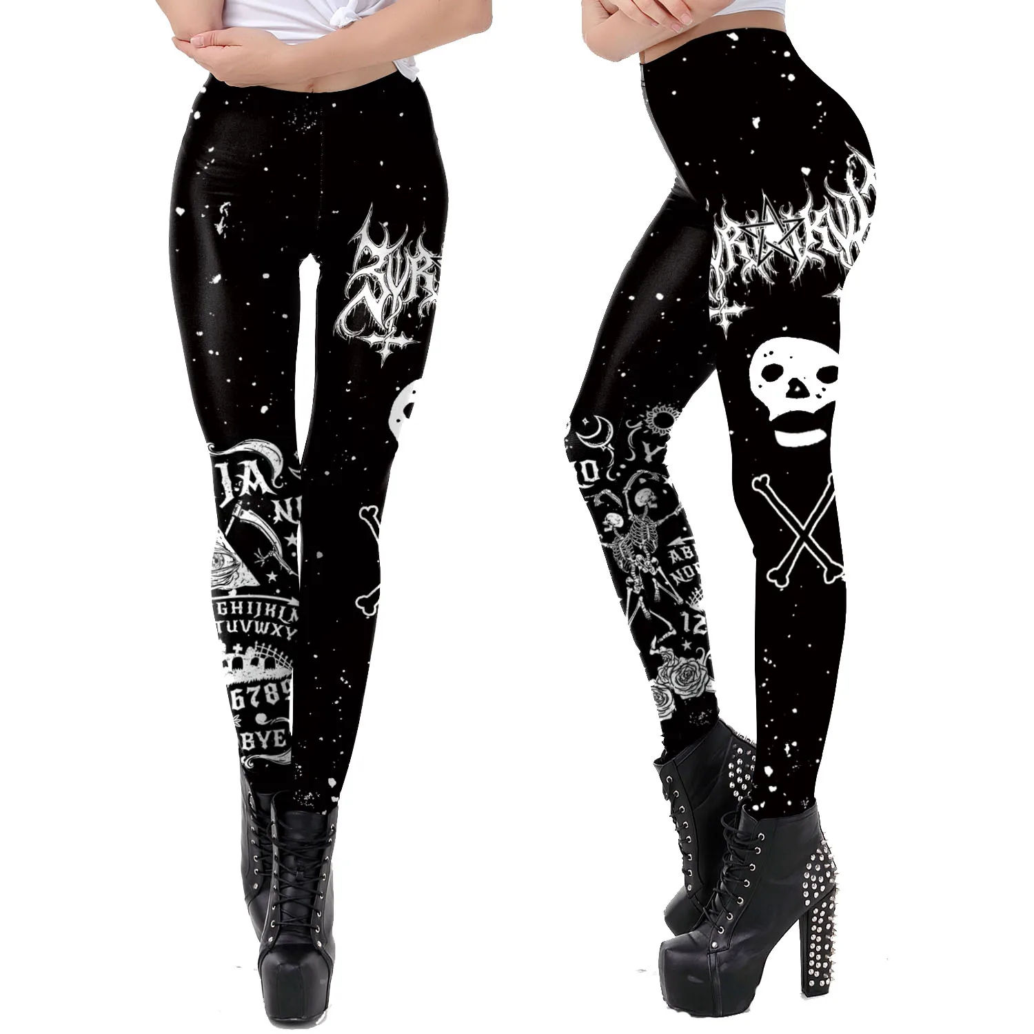 

Color Cosplayer Women Halloween Party Skull Punk Digital Printed High Waist Fitness Stretch Slim Pant Leggings Pants