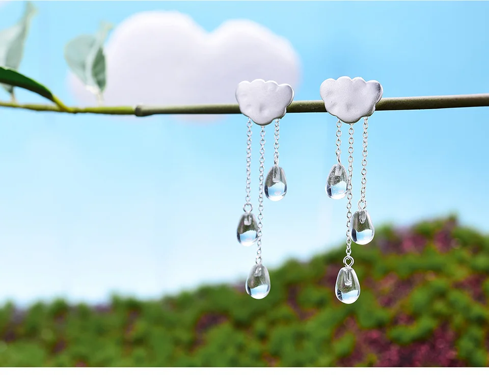 Silver Rainy Cloud Earrings Natural Crystal Gems