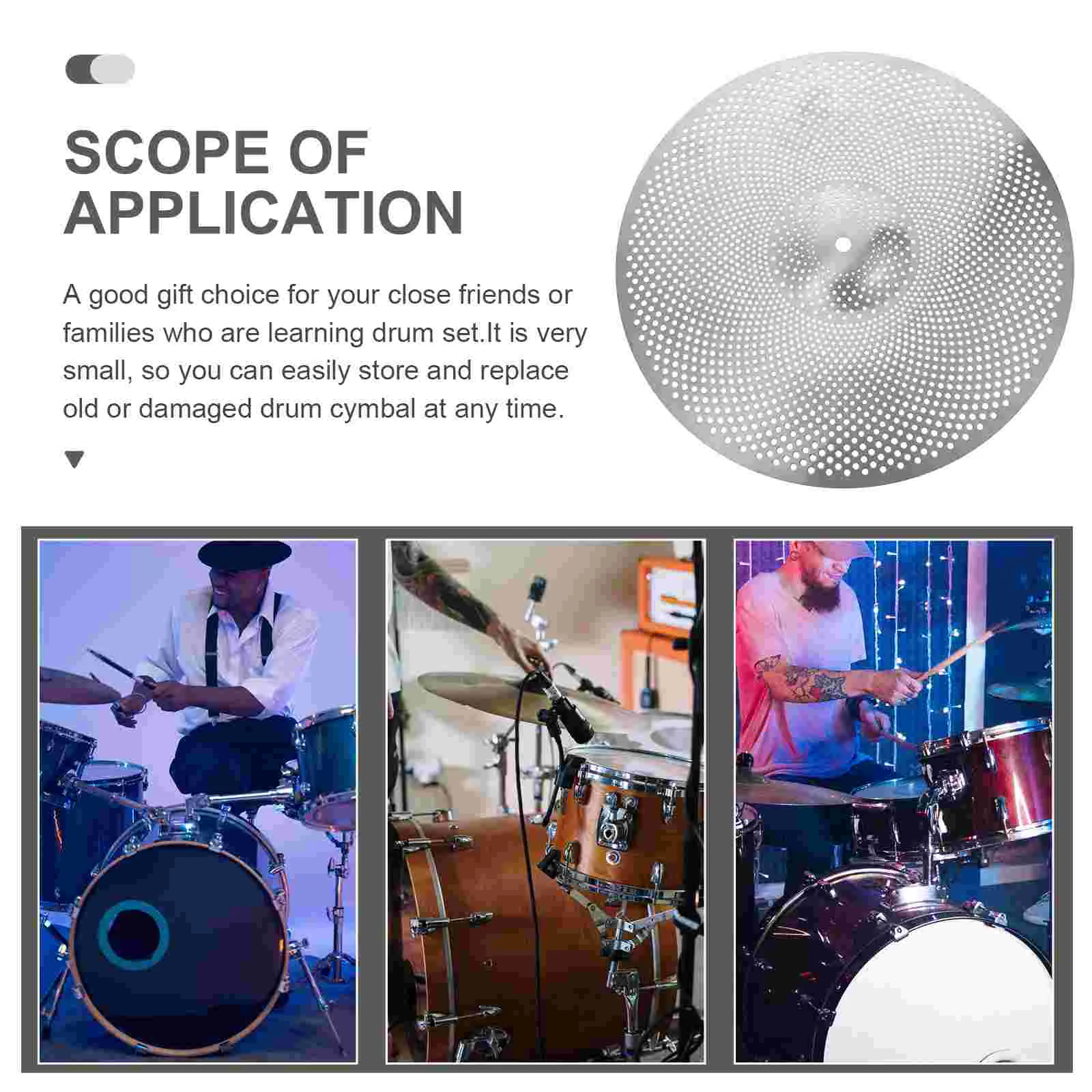 14 Inch Thick Mute Grey Crash for Set Percussion Instrument Accessory Alloy Drum Cymbal Part Noise Reduction Cymbal Replacement