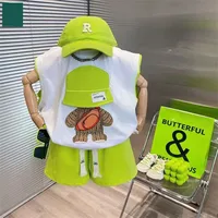 Childrens Summer Set 2023 New Cartoon Printed Sleeveless Tank Top Boys Foreign Shorts Korean Two Piece Set  Kids Outfits