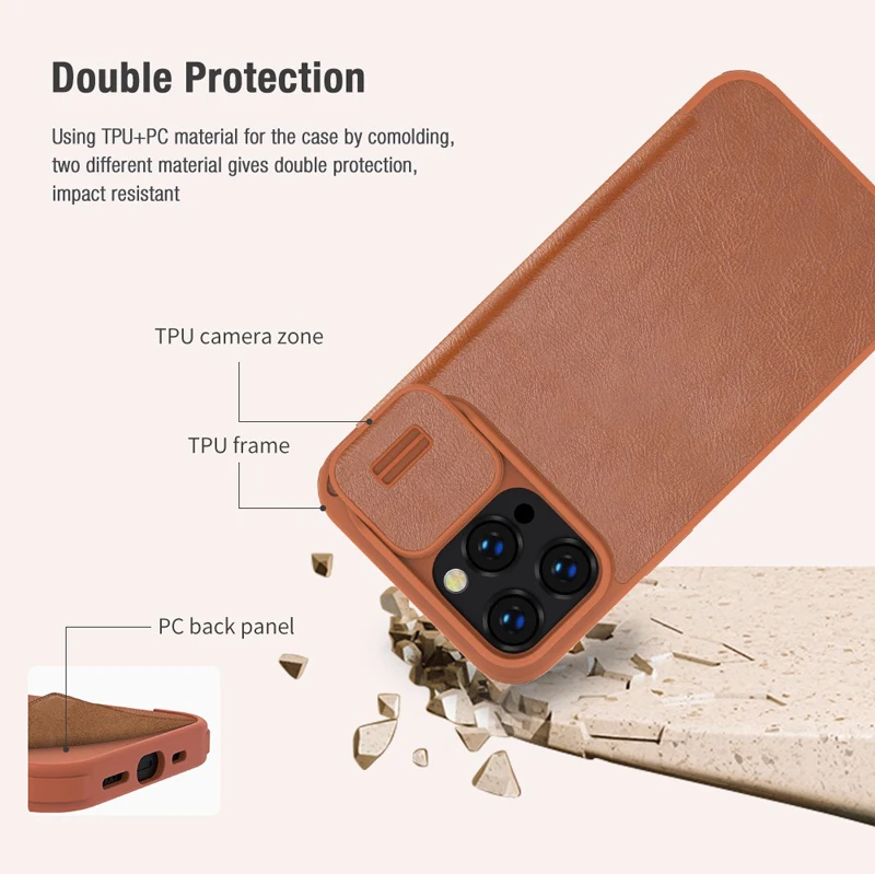 For iPhone 14 Pro Max Case Nillkin Qin Leather Flip Cover Slide Camera Lens Protection Case For iPhone 14 Plus Book Case
