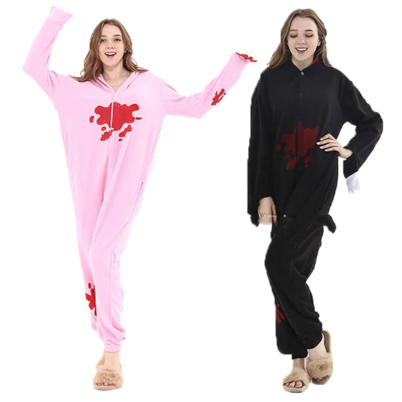 Autumn Winter Black Pink Gloomy Blood Bear Cosplay Costume Fleece Animal Onesies Pajamas Adult Cosplay Costume Pyjamas Sleepwear