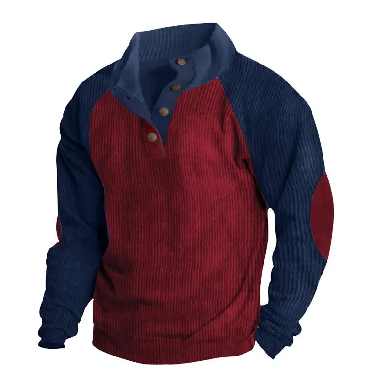 Corduroy Long Sleeve Button Stand Collar Sweatshirt Coat for Men