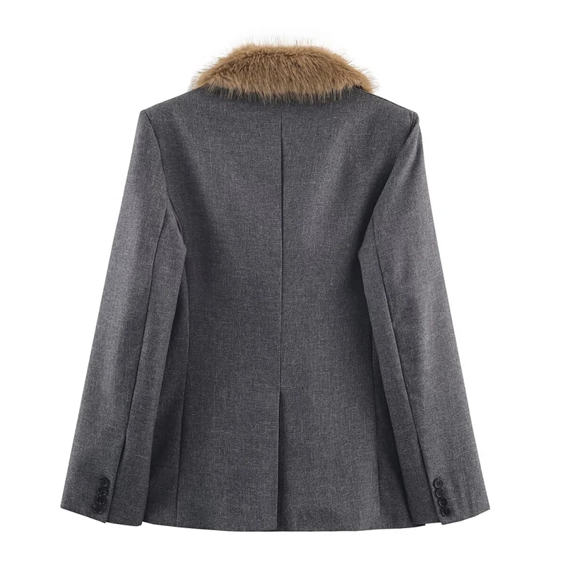 Women's Blazer Jacket Chic Fashion Faux Fur Lapel Single-Breasted Slim Blazers Coat Female Autumn Winter New Outerwears