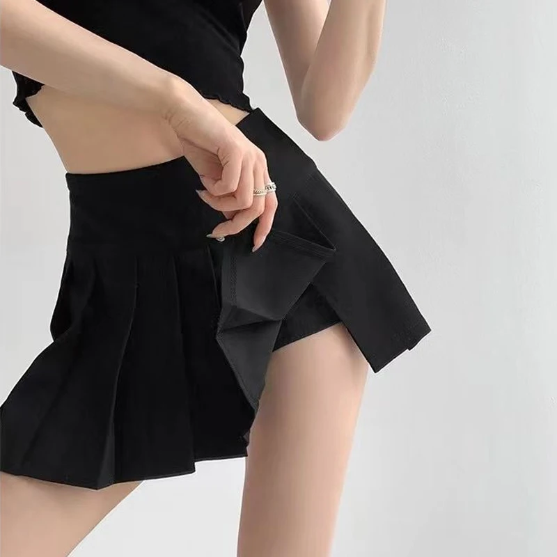 Korean Sexy Pleated Tennis Skirt Women Spring Summer New Solid Color High  Waist Slit Mini Skirts Y2K Girls S-XL - AliExpress