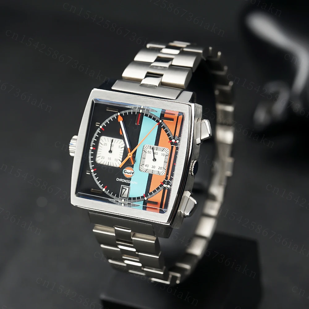 2022 Fashion New Square Color Bar 37mm Men's Leisure Sports Sapphire Mirror Stainless Steel Material Waterproof Quartz Watch