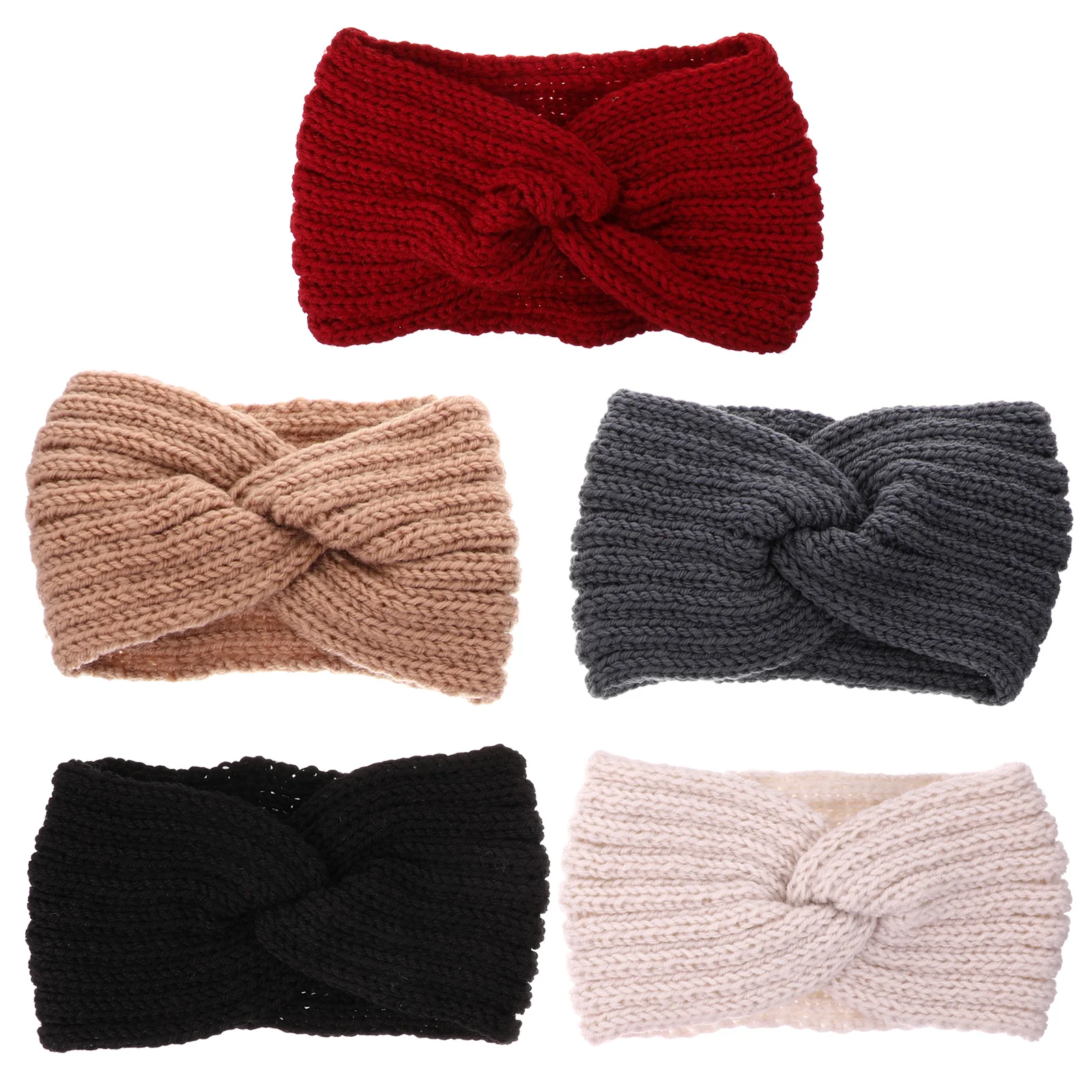 

5 Pcs Crochet Needles Knitting Cross Wool Knitted Women Headband Yoga Hairband Warm Women's