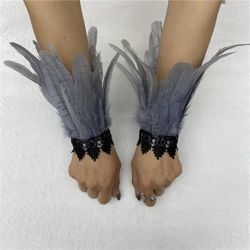 Schwarze Feder Handgelenksmanschetten Retro Vintage Punk Gothic Federmanschetten für Frauen Mann Halloween Party Goth Rave Kostüm Cosplay Prop – Detail 20