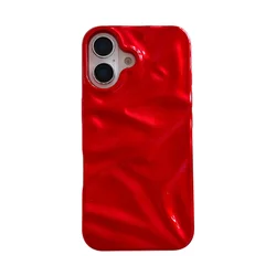 Red Glossy Irregular Wrinkle Soft Silicone Phone Case - Protective Back Cover - iPhone 15 Plus (Red)